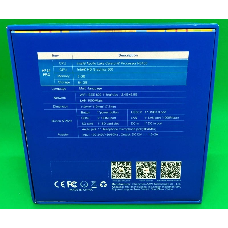 Beelink AP34 PRO Celeron N3450 8GB RAM 64GB storage Ethernet+Wifi