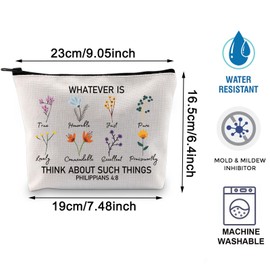 Christian Makeup Bag Religious Gift Bible Verse Gift Whatever is True Wildflower Philippians 4:8 Floral Bible Zipper Pouch Bag (MB, Philippians 4:8-PY2)