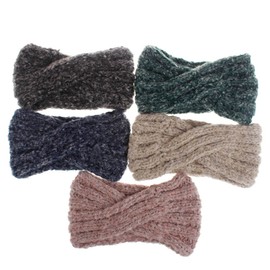 Ipetboom 3pcs Knitted Mohair Headwrap for Women Warm Ear Protector Dark Grey Elastic Cross Headband for Fall Fashion Comfortable Knitted Hair Accessory