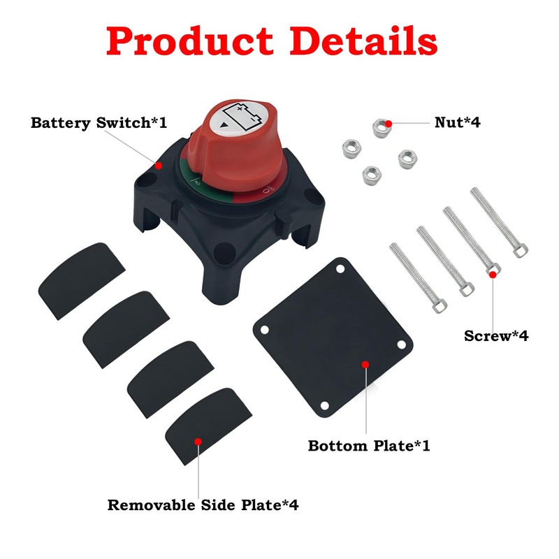 Vcanuplms Battery Switch Master Cut Off, 12V-48V Waterproof Heavy Duty