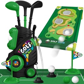 Liberry Toddler Golf Set for Ages 2 3 4 Boys Girls, Kids Golf Cart with Putting Mat & Cornhole Board, Outdoor Indoor Sports Toys Birthday Gifts, Black