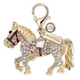 MONNEL MC331 Crystal Big 3D Horse Lobster Clasp Charm for Women with Velvet Bag (Gold,1 Piece)
