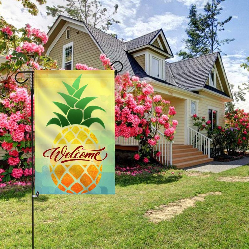 Anley Double Sided Premium Garden Flag, Cartoon Pineapple Welcome Spring