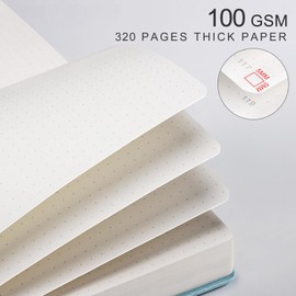 EMSHOI Dotted Journal Notebook - 320 Pages, 100gsm Thick Paper, A5 Hardcover Leather, Dot Grid Notebook for Women Men Work Writing, Journaling, Drawing, 5.75 x 8.38, GrayBlue