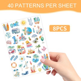 The Big One Temporary Tattoos for Kids - 200+ Fake Tattoo for 1st Birthday Party Decorations, Summer Seaside Beach Favors Supplies for Boys Girls(8 Sheets)