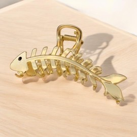 IMT-LLC Fish Bone Shape Hair Claw Clip, Dolphin Shape Hair Claw Clip, Vintage Hair Claw, Fish Hair Claw Clip, Metal Hair Accessories, Clip For Thick Hair (Gold)