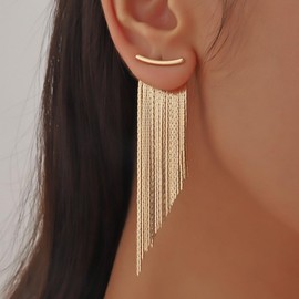 Gold Long Tassel Chain Earrings for Women Irregular Silver Metal Chandelier Drop Dangle Ear Jacket Earrings Simple Fringe Jewelry Gifts (Gold1)