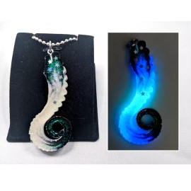 Handmade Galaxy TENTACLE GLOW in the DARK Glitter Charm Necklace - Creepy Cute Octopus