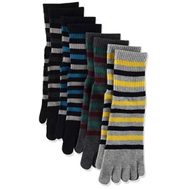 Iyashi Men's 5-Toe Quarter Length WALKING & SPORTS 4 Pair Set, Cotton BLEND EARRICS Amerib, Two-color border