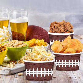gisgfim Football Birthday Party Snack Chili Bowls Supplies for 50 Guests Disposable 9 oz Football Serving Snack Bowl Paper Snack Bucket Treat Cups for Football Fans Sports Events Food Party