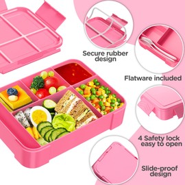 WayEee Children's Lunch Box with Compartments 1330 ml Lunch Box Children Leak-Proof Lunch Box Children for Nursery and School (Pink)