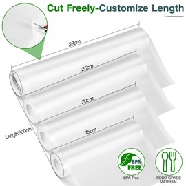 Vacuum Bags 6 Rolls Vacuum Bags Food 15 / 20 / 25 / 28 x 300 cm, Vacuum Film for All Vacuum Sealers, BPA-Free, Tear-Resistant, 170 µm, Sous Vide Freezer Bags for All Microwaves