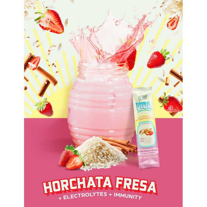 KLASS VIDA Hydration + Immunity Sugar-Free Powder Packets Horchata StrawberryElectrolyte