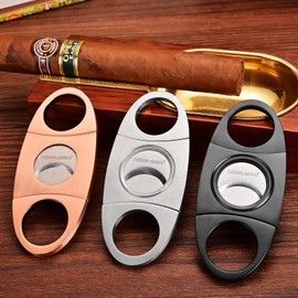 CIGARLOONG Cigar Cutter Stainless Steel Brushed Double Blade Cigar Guillotine