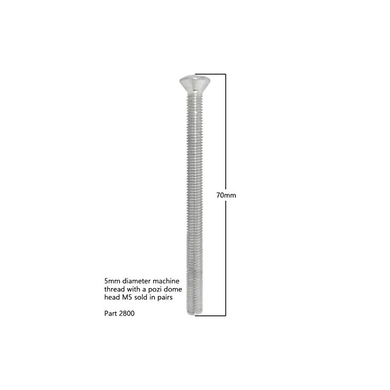 Gardinia Chrome Silver Door Handle Screws M5 x 70mm Long,