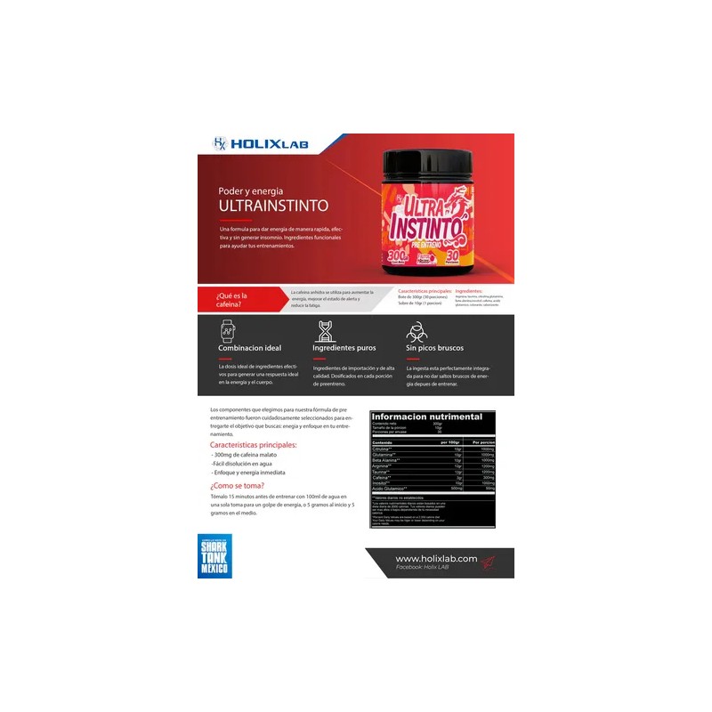Pre-entreno Holix Lab con Cafena y Aminocidos Sabor Fruta del