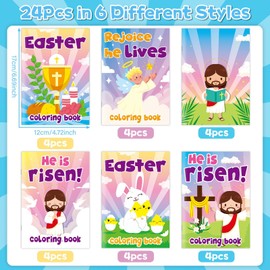 ZOIIWA 24 Pcs Christian Easter Coloring Books Religious He is Risen Color Booklets Party Favors for Kids Easter He Lives DIY Art Drawing Book Gifts for Boys and Girls Home Classroom Activity Books