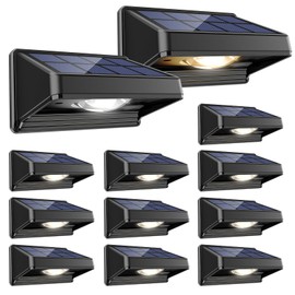 Solar Fence Lights, Warm White & Neutral White & Cool White 3 Modes, Bright Led Powered Lights Outdoor Waterproof Dusk to Dawn Solar Deck Light for Backyard/Railing/Wall/Step/Patio/Porch（12 Pack）