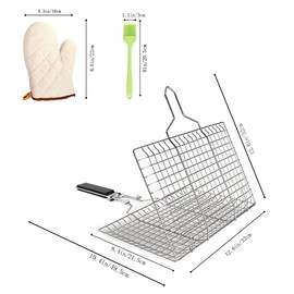 Kowiofame Fish Grill Basket BBQ Grilling Rack Kabob Veggies Shrimp Stainless Steel Cage Holder with Cleaning and Oil Brushes Oven Gloves
