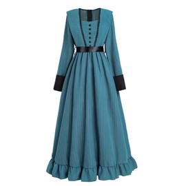 Nuoqi Victorian Dress for Women Long Sleeve Renaissance Dress Historical Medieval Costume, Blue, Large