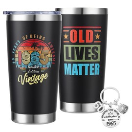 saerryor 60th Birthday Gifts for Men Women,20oz Insulated Tumbler with 1965 Keyring 60th Birthday Gifts for Him,Dad,Husband 60 Year Old Present for Mum Wife Teachers Friends