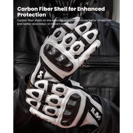ILM Motorcycle Goatskin Leather Gloves for Men Women Riding Motorbike with Touchscreen Hard Knuckle Model GL4(White,M)