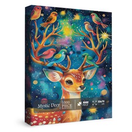 Colorful Deer Bird Puzzles for Adults 1000 Pieces, Cute Animal Fantasy Art Painting Stars Jigsaw Puzzles, Magic Difficult Challenging Puzzle
