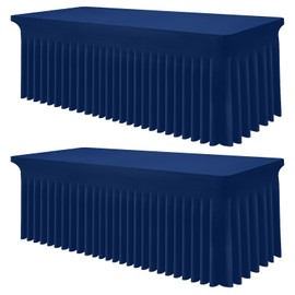 Smiry Spandex Tablecloth 2 Pack, Elastic Fitted Stretch Tablecloth for 4FT Rectangle Tables, Waterproof Washable Table Cover Skirt for Outdoor, Wedding, Banquet & Parties (Navy, 48Lx30Wx30H Inch)
