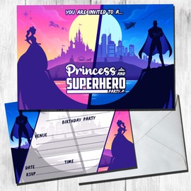 Princess and Superhero Invites Party Invitations & Envelopes (WRITE ON) New (Pack of 20 with envelopes)