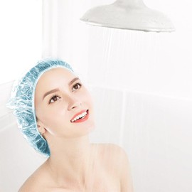 Leliafleury 100Pcs Disposable Shower Caps, Clear Plastic Bath Caps, Waterproof Elastic Hair Caps for Home Use, Hotel, Salon,Spa (Blue)