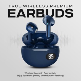 Gabba Goods Bliss Wireless Bluetooth Earbuds with Charging Case, Built-in Mic, Touch Controls, 6H Playtime, Ergonmoic in-Ear Fit, for Travel, Gym, Home, Work, PC Gaming, Cellphone (Navy)