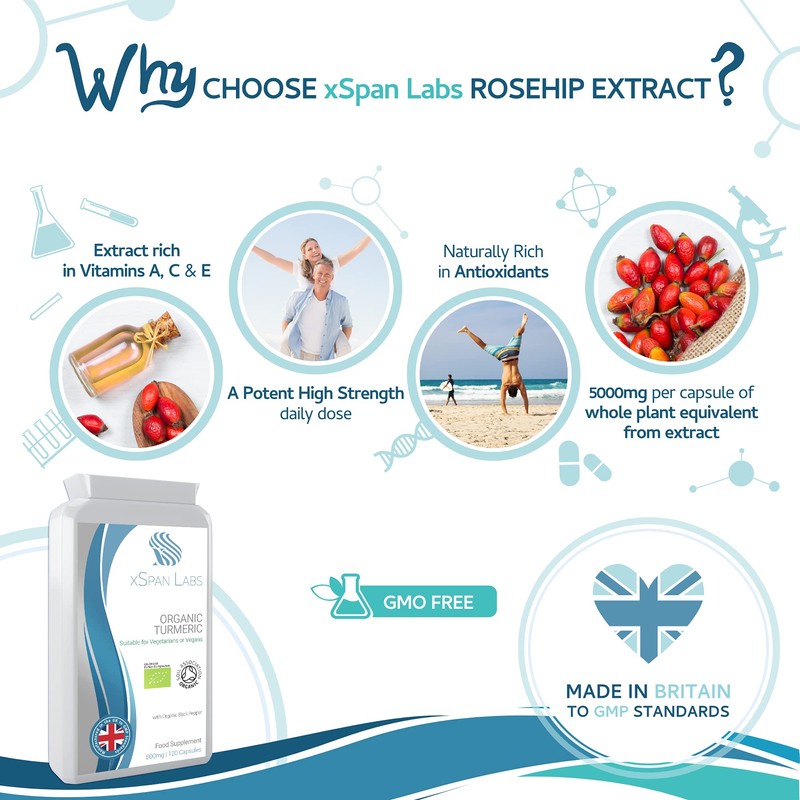 Rosehip 5000mg 120 Capsules- High Strength 250mg 20:1 Extract Rich