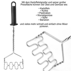 com-four® Chrome-plated Metal Potato Masher - Puree Masher for Kitchen - Masher for Potatoes - Potato Masher - 35 cm (Pack of 01)