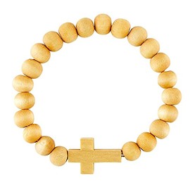 Creative Brands Faithworks-Stretchable 7.5-Inch Wooden Beaded Cross Bracelet, Natural