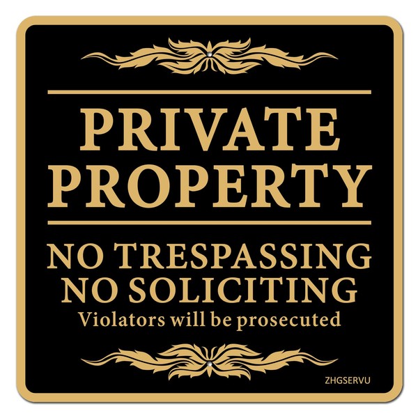 ZHGSERVU No Trespassing Signs Private Property No Soliciting Warning Sign