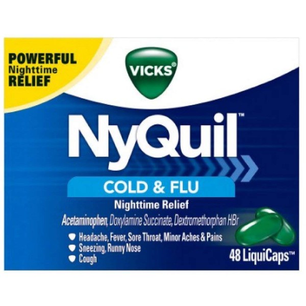 Vicks NyQuil Cold & Flu Nighttime Relief LiquiCaps 24 ea (Pack of 5)