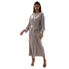 OWITER Long Women's Satin Robe for Wedding Party or Bachelor Party 6040 (UK, Alpha, One Size, Regular, Regular, Brown)