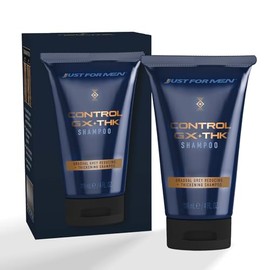 Just for Men Control GX + THK Champú engrosador con reducción de canas, Champú para cabello delgado con queratina alfa, Engrosa el cabello hasta un 20