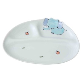 Nishiki Pottery Hasami Ware 60234 Mini Plate with Dividers, Elephant Pattern, 8.9 inches (22.5 cm)