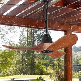 3 Blades Wood Outdoor Ceiling Fan for Patios, Farmhouse Rustic Ceiling Fans, 34" Plug-in Wet Rated Outdoor Gazebo Fan for Exterior House Porch Patio, Waterproof,F247