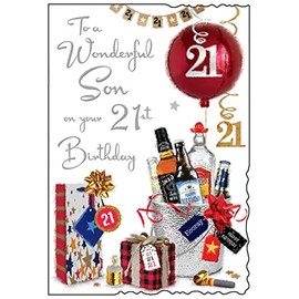 Jonny Javelin Wonderful Son 21st Birthday Card - Age 21 Balloons Presents Ice Bucket