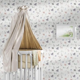 WALLDMAN Wallpaper Peel and Stick Watercolor Dogs - Kids Room Non-Woven Wallpaper, Self Adhesive - Contact Paper for Cabinets and Drawers - 17.3" W x 118" H (One Roll)