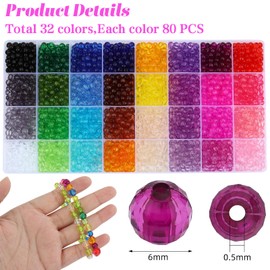 LEGENTLISUR 2560Pcs Crystal Round Beads for Jewelry Making 32 Colors Acrylic Faceted Bracelet Beads for DIY Crafting Bracelet Necklace Earrings Decoration(6mm)