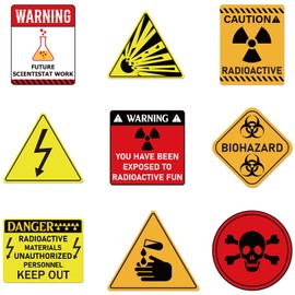 Science Theme Party Decorations - 9PCS Laboratory Sign Scientist at Work Home Office Wall Decoration for Kids Boys Girls Yellow Caution Logo Science Decor on Door Window Table Centerpieces