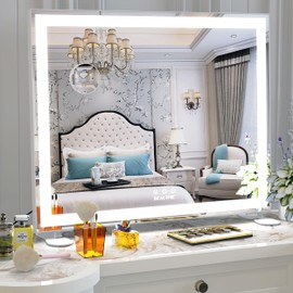 BEAUTME Vanity Mirror with Lights for Tabletop,Hollywood Lighted Makeup Mirror for Dressing Room & Bedroom,Big Desk Mirror Vanity (600×507×150mm)