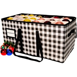 Mocolerno Christmas Ornament Storage Box with Zippered Closure Store Up to 54 Pcs-4" Ornaments Christmas Balls Storage Organizer Chest with Dividers Holiday Decoration Storage Box