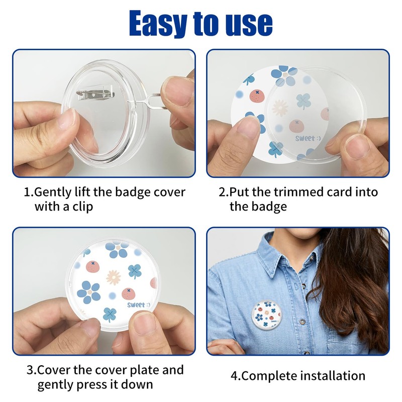 16 x Buttons DIY without Button Machine, 58/75 mm, Button