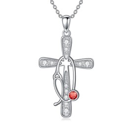 Birthstone Cross Stethoscope Necklace 925 Sterling Silver Nursing Necklace Pendant Nurse Jewelry Birthday Graduation Christmas Gifts for Women