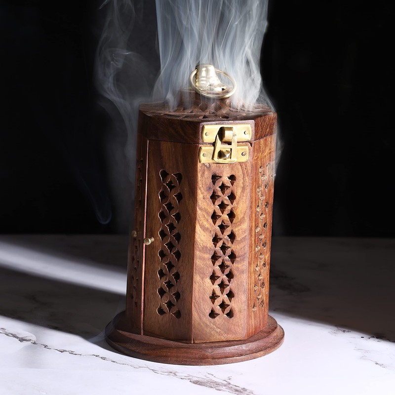 Bless-International Traditional-Handmade-Burner Wooden-Incense-Stick-Holder Ash-Catcher-Stand for-Aromatherapy-Meditation-Yoga (7 Inch Letter Box Wooden