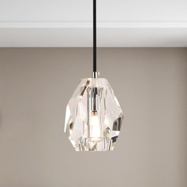 Camastar Crystal Pendant Light, Brushed Nickel Dimmable Pendant Light Fixture Kitchen Island, Prism Crystal Pendant Hanging Light for Dining Room